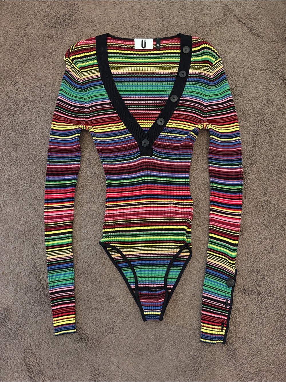 Topshop unique Rainbow Stripe Long-Sleeve bodysuit